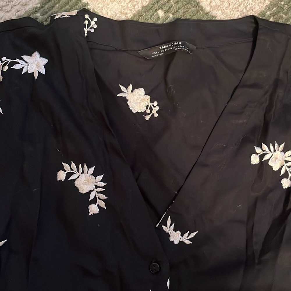 ZARA floral embroidered black jumpsuit - Picture 5 of 8